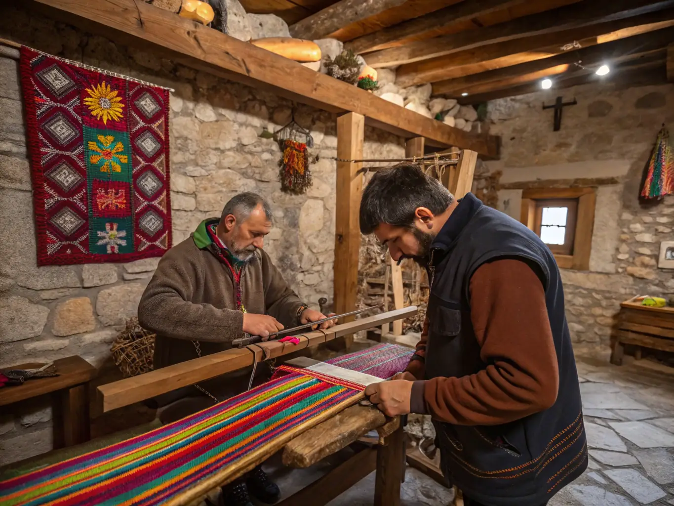 A high-resolution image of the restored mill with artisans demonstrating traditional milling techniques, capturing the essence of cultural preservation.